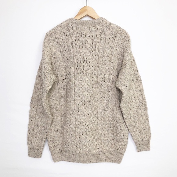 Carraigdonn tan Cable knit wool crew, neck pull over sweater - Picture 2 of 9